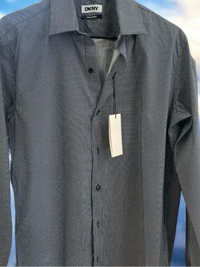 DKNY Men's Navy Micro Dot Dress Shirt